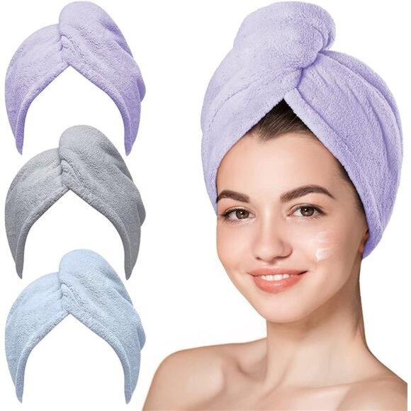 Microfiber Hair Towel, 3 Packs Hair Turbans for Wet Hair, Drying Hair Wrap